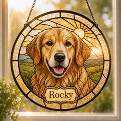 Personalized Golden Retriever Stained Glass Suncatcher Dog Portrait Gift