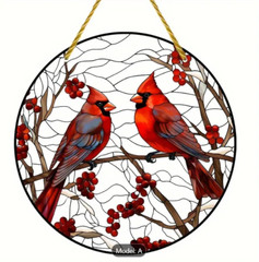 Cardinal Stained Vibrant Acrylic Hanging Ornament 8×8 Inch Art Decor for Window