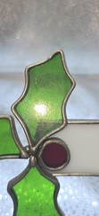 Vintage Stained Glass Christmas Candle Holly Berries Suncatcher Hanging 6″