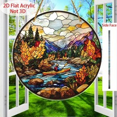 Acrylic Fall River Kayak Sun Catcher 2D Flat Autumn Forest Window Hanging Decor