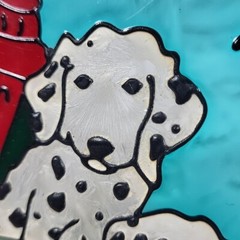 Puppy Dog Stained Glass Suncatcher Dalmatian Puppies Fire Hydrant 6″ Round