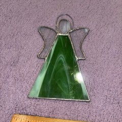 Vintage Stained Glass Angel Suncatcher Ornament 4c6 Green Glass Metal Edging