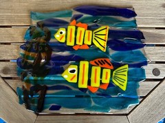 fused glass ocean scene artwork – 10×12 inches – handmade