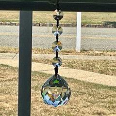 Glass Hanging Prism Ornament W/4 Smaller Prisms, Beautiful Sparkles!