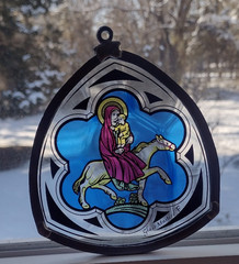 Glass Masters Glass Suncatcher Mother Mary Baby Jesus Madonna Child 5″ x 4 1/2″