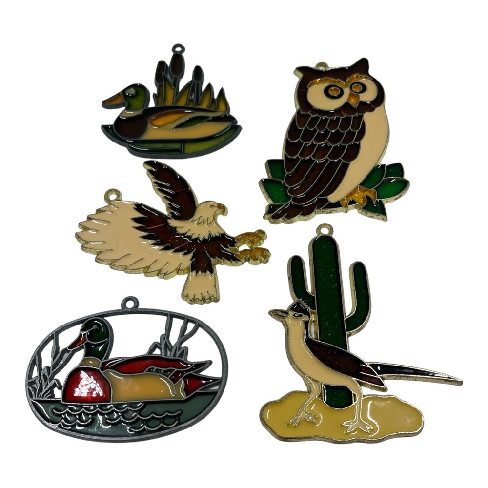 Vintage Metal Stained Glass Suncatchers Wild Life Ducks Window Hanging Set Of 5