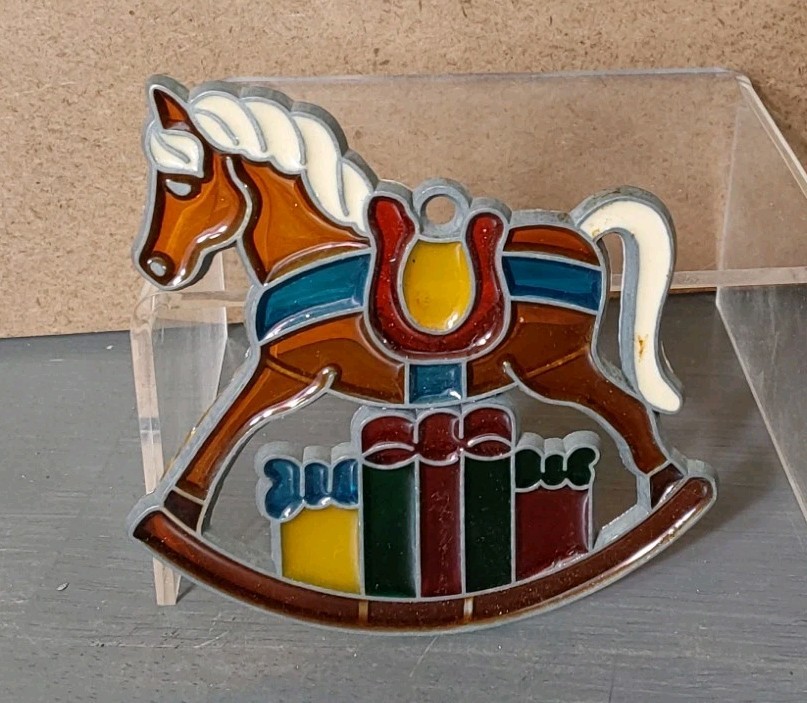 Stained Glass Suncatcher Ornament Window Hanging Rocking Horse 3×3 Vintage
