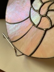 Stained Glass Nautilus Shell Sun Catcher • Iridescent Pink Opalescent Leaded Art