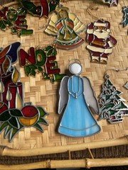 15 VTG Stained Glass Acrylic Suncatcher Butterfly Angels Santa Noel Bells Wreath