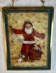 VTG Glassmasters 1987 Merry Christmas Old World Santa Glass Sun Catcher