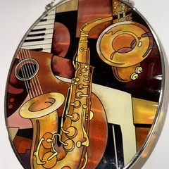 PAUL BRENT Hand Painted AMIA of Denver Glass Saxophone Music Sun Catcher