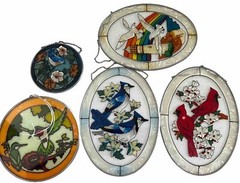 5 Stained Glass? Hand Painted Sun Catcher Hummingbird BlueJay Cardinal BIRD Read
