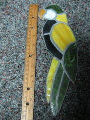Vintage yellow green stained-glass parrot 11 1/8″ long