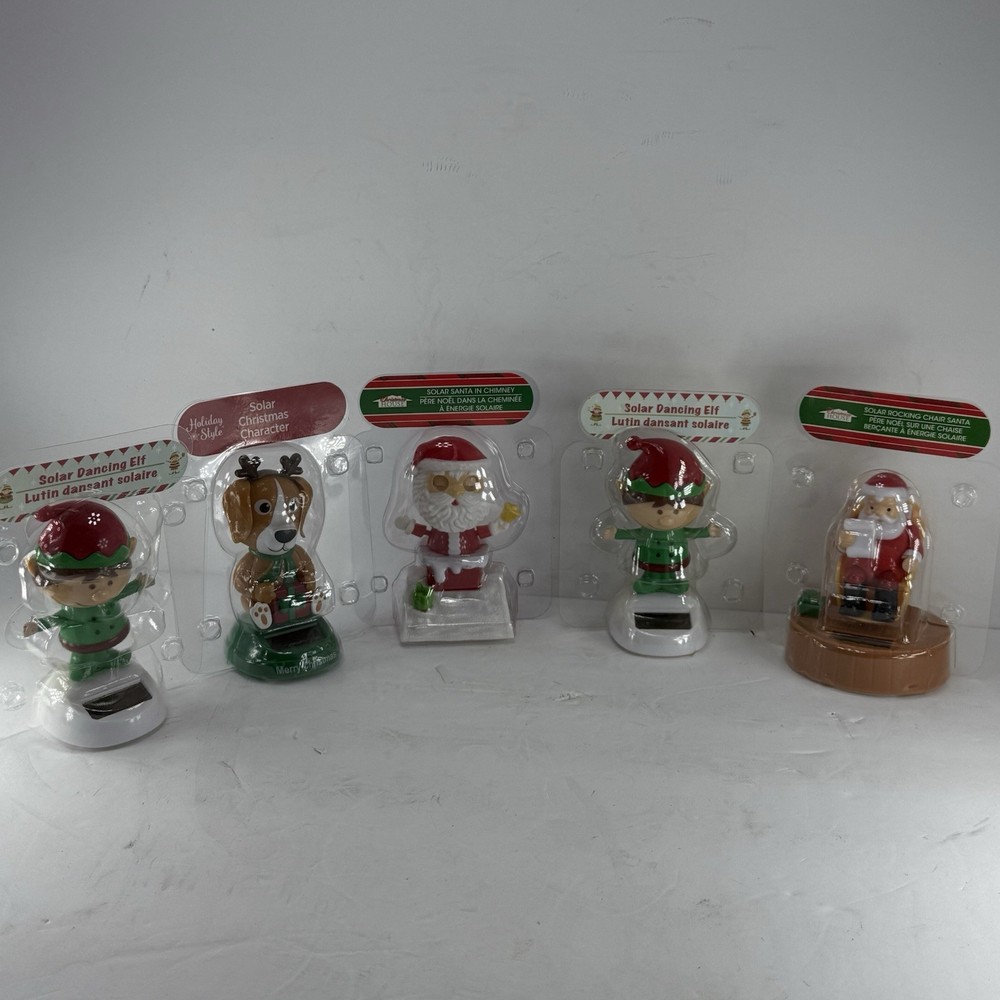 Lot Of #5 Solar Dancing Christmas Characters 1 Dog 2 Elves 2 Santa’s