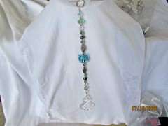 Handmade Crystal & Beads Suncatcher Prismatic Colors 10 Inches Cat Face Blue