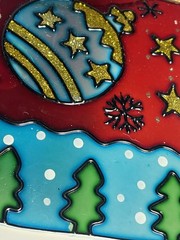 Vintage Christmas Glass Painting Suncatcher Window Decor 5 X 5”