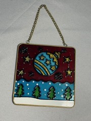 Vintage Christmas Glass Painting Suncatcher Window Decor 5 X 5”