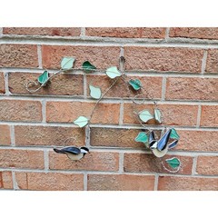 Beautiful Handcrafted Stained Glass Suncatcher with Black-Capped Chickadees