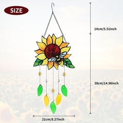 Stained Glass Suncatcher Sunflower & Ladybug Window Art, 20 x 8 Inches