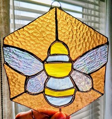 Handmade Stained Glass Amber Colored Bee Suncatcher