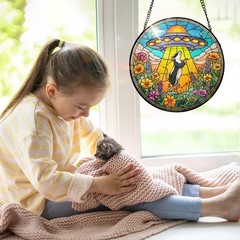 Colorful Stained Glass UFO Sun Catcher Indoor Outdoor Home Decor Gift