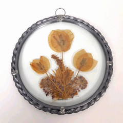 Dried Pressed Flowers Round Glass Twisted Pewter Hanging Sun Catcher Window