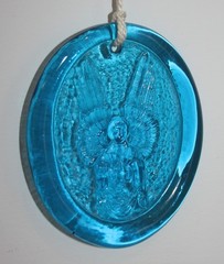 Turquoise Embossed Glass Angel Suncatcher 3X3.75