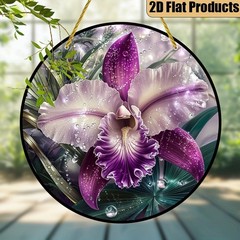 Purple Orchid with Dewdrops Acrylic Suncatcher Floral Window Decoration Gift