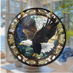 Large Bald Eagle in Flight Suncatcher-Stained Glass Look-Acrylic-8in-Great Gift