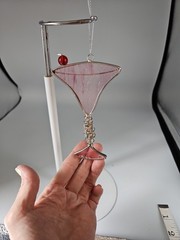Gorham 3D Pink Clear Handmade Martini Glass w Cherry Crystal Wire Sun Catcher
