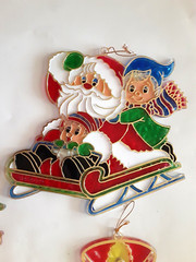 Vintage Christmas Plastic Suncatchers Lot of 6 MCM Holiday Santa Rudolph Decor