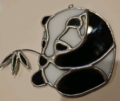 Vintage Stained Glass Panda Bear Window Hanger