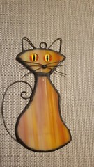 Stained Glass”Cat” sun catcher or ornament , 5.5 X 3 Inch
