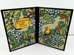 Vintage Art Glass Suncatcher Freestanding Book Style Grapes Bird Friendship Vtg