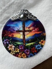 Suncatcher Window Ornament Acrylic Cross Flowers Hanging Pendant