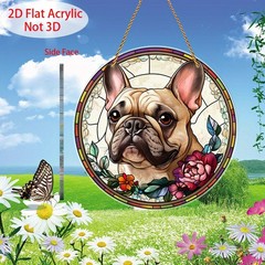 Acrylic French Bulldog Sun Catcher 2D Flat Floral Pet Window Hanging Decoration