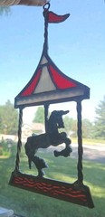 Vtg Stained Glass Carousel Horse Suncatcher Twisted Metal Frame Whimsical 9″