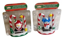 Solar Figures Swinging Santa & Snowman Christmas Decor Set New