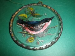 Vintage Hand Painted 3″ Round Suncatcher BIRD