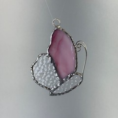 Handmade Pink & Textured Clear Stained Glass Butterfly Suncatcher—Free Shipping