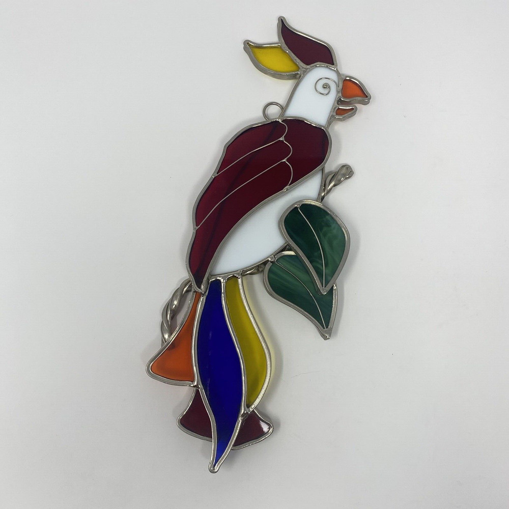 Handcrafted Stained Glass Parrot Bird 3D Suncatcher Window Decor