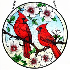 Red Bird Stained Glass Suncatcher for Windows, 7.8″ Home Decor Gift