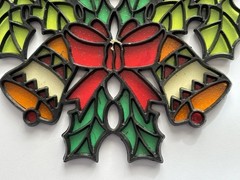 2 Vtg Plastic Stained Glass Christmas Suncatcher Lantern & Dove ~Mouse & Candle