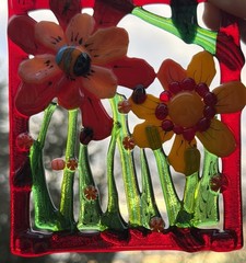 Fused Glass Handmade Rectangular Multicolor Sun Catcher Signed By Artist