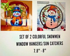 SET OF 2 -2D Flat Acrylic SNOWMAN COLORFUL Sun catcher 8″ Window Decors