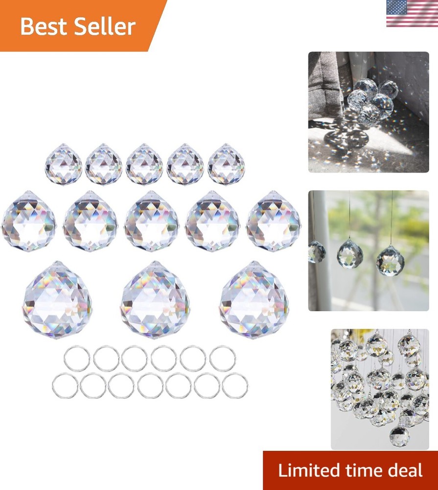 Vivid Clear Crystal Ball Suncatchers – 13 Pack of 20mm/30mm/40mm Prisms