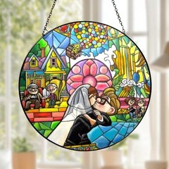 Personalized Disney Up Carl and Ellie Wedding Suncatcher, Anniversary or Wedding