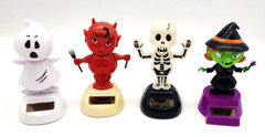 Lot of 4 Solar Powered Halloween Bobble Head Dancing Figures Ghost Devil Witch