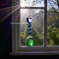 Elena Monroe Boutique evil eye Glass Suncatcher with Heart and Angel Wings