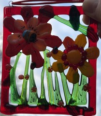 Fused Glass Handmade Rectangular Multicolor Sun Catcher Signed By Artist